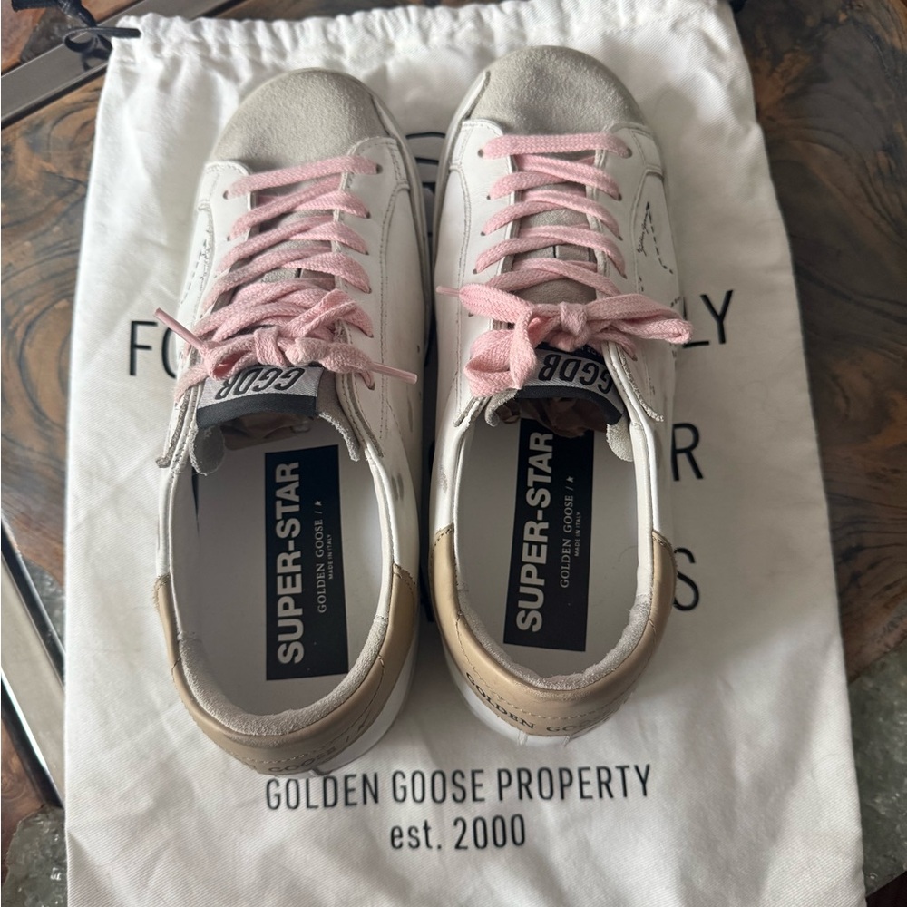 Golden Goose Superstar Rare Scribble Sneakers Arctic White with Pink Laces 38/8 - Picture 8 of 9